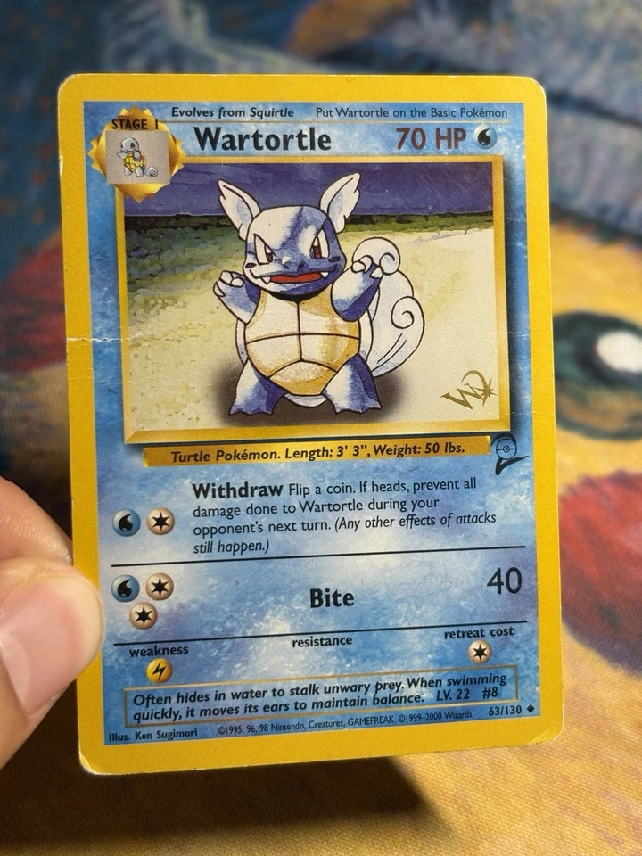 Wartortle 63/130 Base Set 2 Gold W Stamped Wotc Vintage Promo Pokemon Card HP - Image 3 of 4