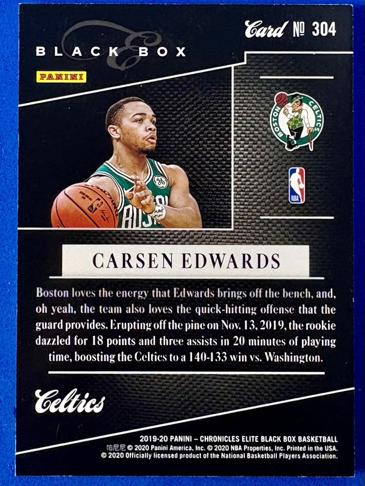 2019-20 Panini Elite Black Box SP Carsen Edwards RC Rookie 167/249 #304 Celtics - Image 2 of 3