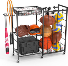 Multi-Functional Sports Equipment Organizer with Elastic Rope, Removable Basket