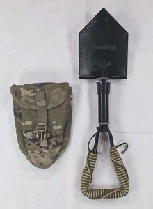 US Military E-Tool Shovel + Carrier Pouch OCP USGI Entrenching w/Cord VGC
