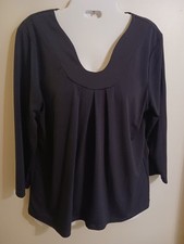 Dressbarn Small Black Blouse Plunging Neckline V-Neck 3/4 Sleeve Made In USA