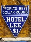 VINTAGE HOTEL LEE PORCELAIN SIGN OLD PEORIA ILLINOIS MOTEL $1 ROOMS HOSTEL