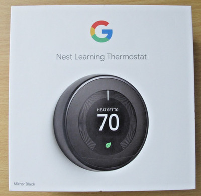Nest T3018US Google 3rd Gen Programmable Thermostat Mirror Black Unused Open Box