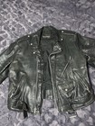 VTG 70s Leather Car Coat Jacket Black Contrast Stitch Wide Lapel Retro Mod L/XL — photo 3