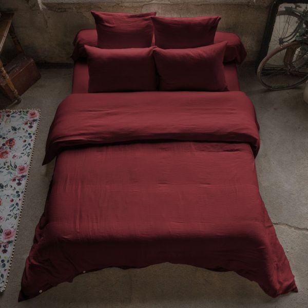 Housse de couette 240x260 cm en gaze de coton lie de vin grand lit bordeaux