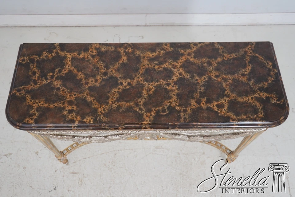 L69559: Mesa consola superior francesa MAITLAND SMITH plata y oro dorado imitación mármol Foto 3 de 4