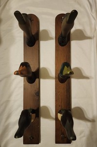 Vintage Duck Decoy Head 2 Piece Gun Rack~Wood Carved~3 Heads On Each Piece