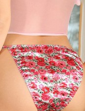 Silky feel floral satin panties tanga stretchy sides full bum size UK 16-18/(XL)