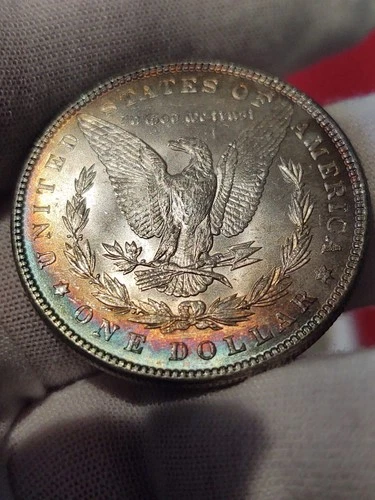 1887 Morgan Silver Dollar Choice Uncirculated Toned Blue Reverse Philadelphia
