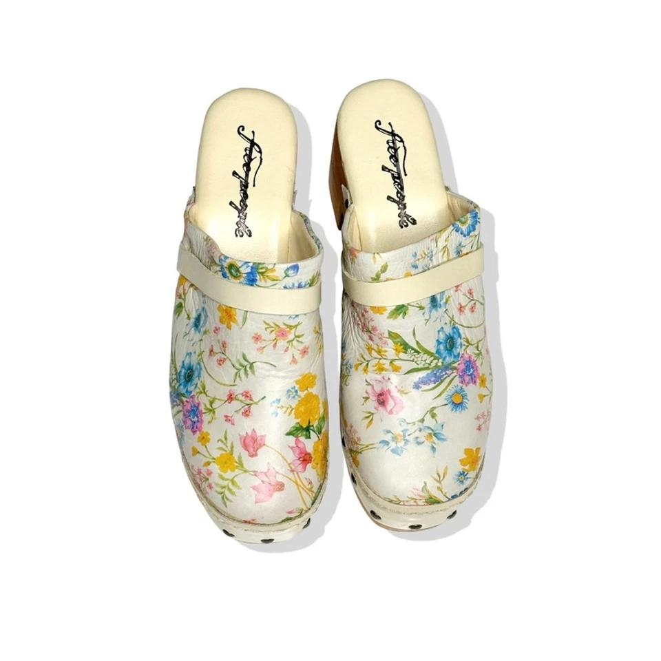 Free People Calabasas Leather Clogs Ivory Floral sz 36 - Image 3 of 4