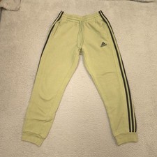 Adidas Jogger Pants Mens M Green 3 Stripes Tapered Fleece Drawstring Cuff