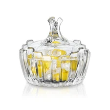 7 oz Glass Embossed Candy Dishes,Small Jewelry Box with Lid,Striped Covered A...