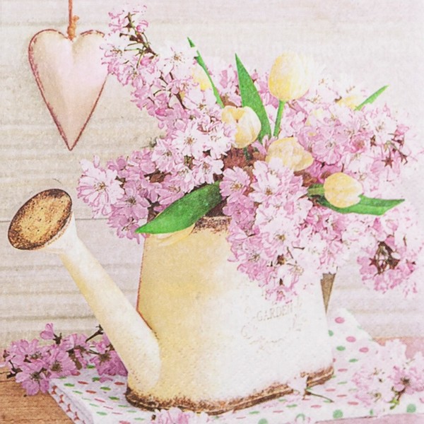 20 Servietten Watering Flowers Blumen GießKanne Sommer Rosatischdeko 33X33Cm-image