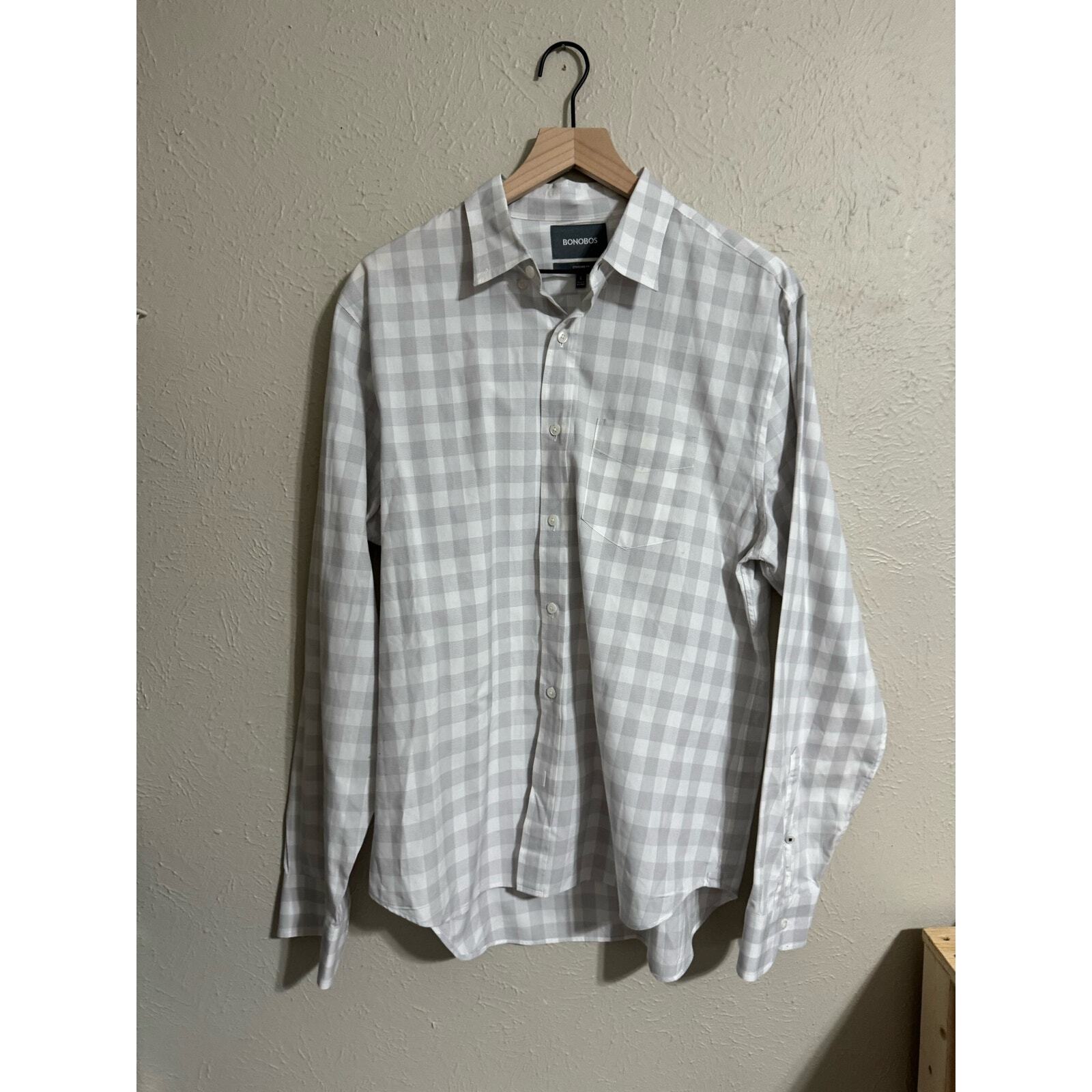 BONOBOS Gray White Checked Button Down Large - image 2