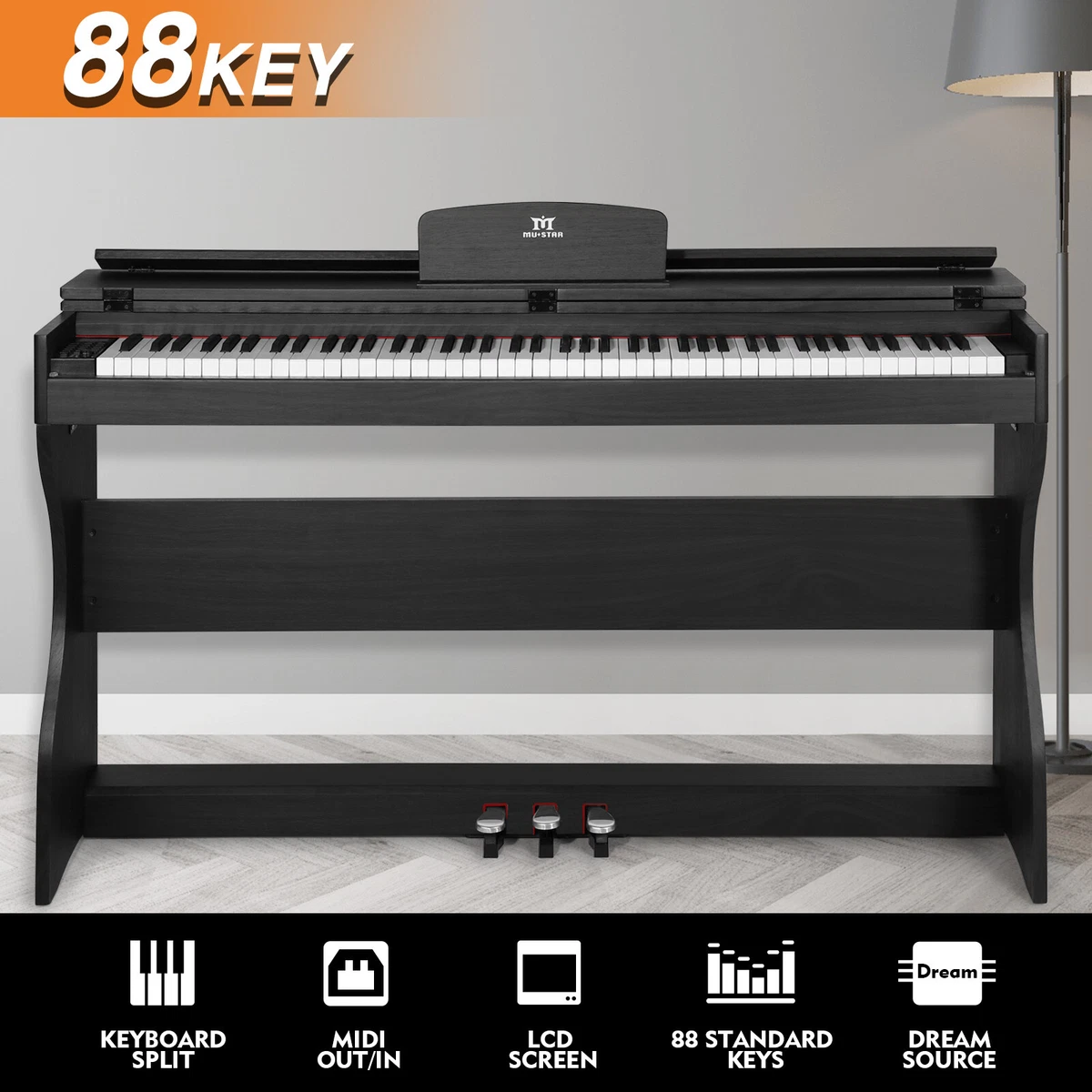 Mustar Digital Piano 88 Semi Weighted Keys 3 pedals Wooden
