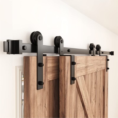 10FT Single Track Bypass Sliding Barn Door Hardware Kit for Double Doors, Bar...