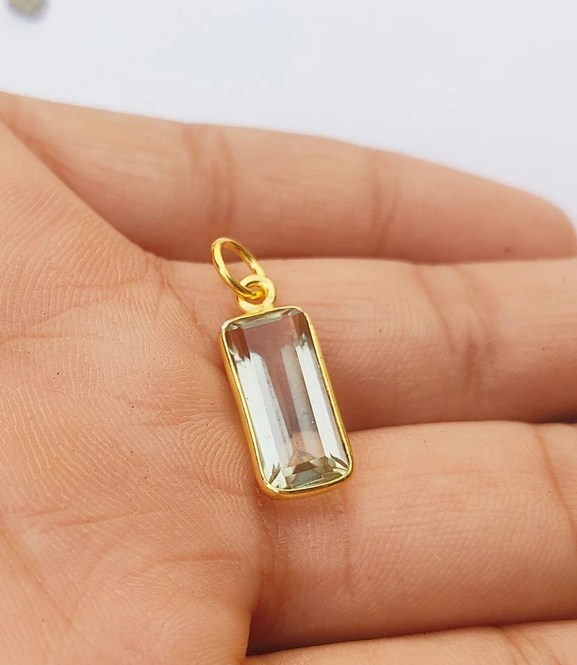 Green Amethyst Solid 18k Gold Charm Natural Gemstone Pendant Handmade Necklace - Image 4 of 4