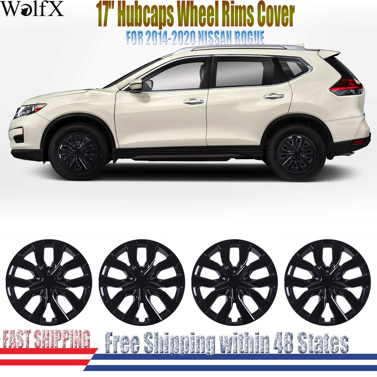 4Pcs 17in Black Hubcap Wheel Rim Covers for 2014-2020 Nissan Rogue
