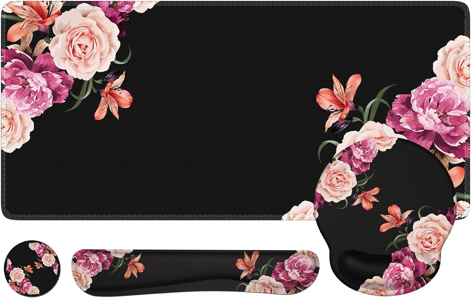 Ergonomic Mouse Pad Set with Desk Mat, Wrist Rest, and Coaster for Comfort and Style-image