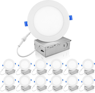 12 Pack 6'' Dimmable Slim LED Recessed Lights, 1100Lm, 4000K Cool White