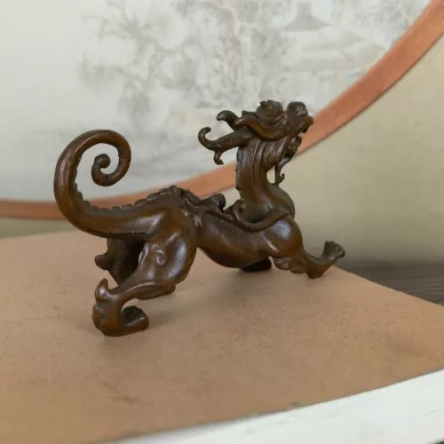 Chinesische Bronze Drachen Figur Statue Sammlerstück Tee Haustier Tischdeko - Bild 6 von 10