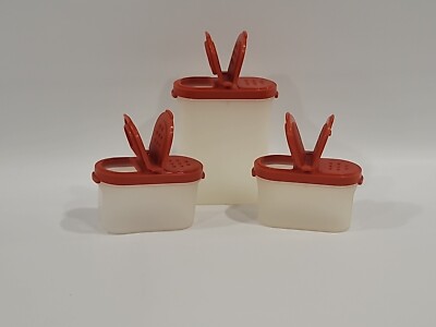 Tupperware Spice Containers Lot of 3 Vtg Double Flip Cap Shakers Orange/Red Lids