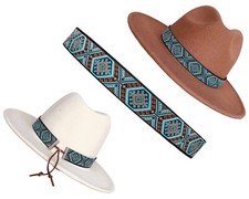 Turquoise Brown and Black Western Style Hat Band Cowboy Hatband Adjustable Fe...