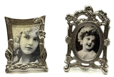 Picture Frames Mini Floral Set of 2 Silver Tone Vintage