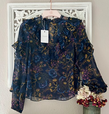 TED BAKER   Jovena Bluse Rüschen Gr. 1 UK 8 Top UVP 125£ geblümt