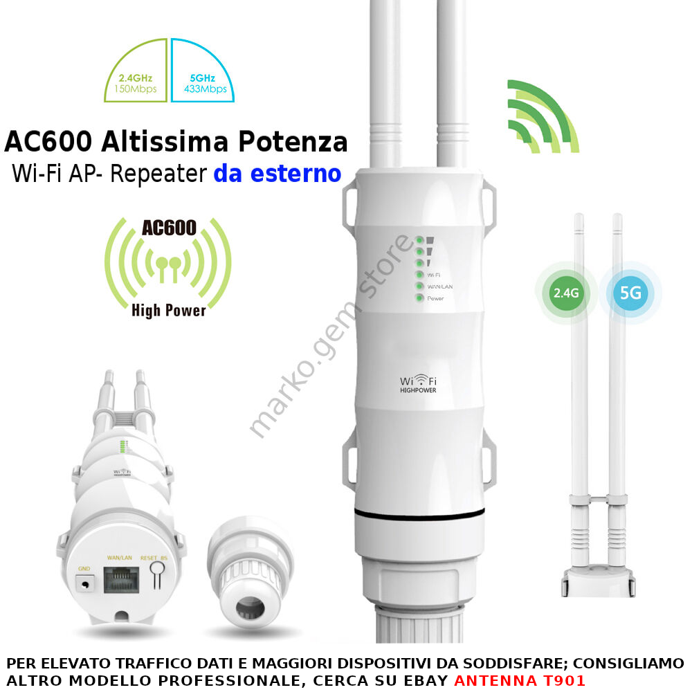 AMPLIFICATORE SEGNALE WIFI REPEATER DA ESTERNO 5Ghz RIPETITORE WI FI RETE  LAN