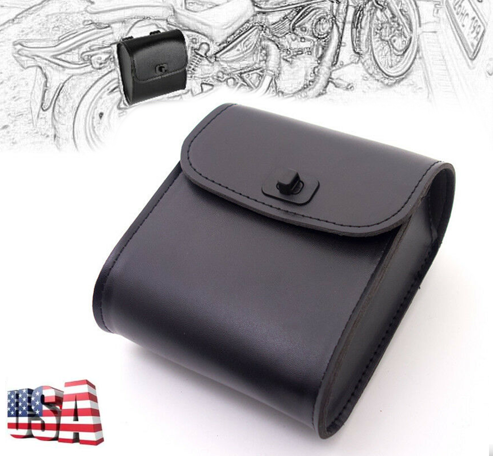 Black Pu Leather Motorcycle Side Tool Bag Storage Saddle Luggage