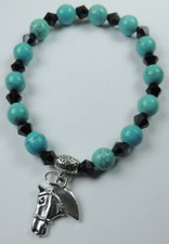 Turquoise Howlite  Crystal Stretch Bracelet Horse Charm Handcrafted