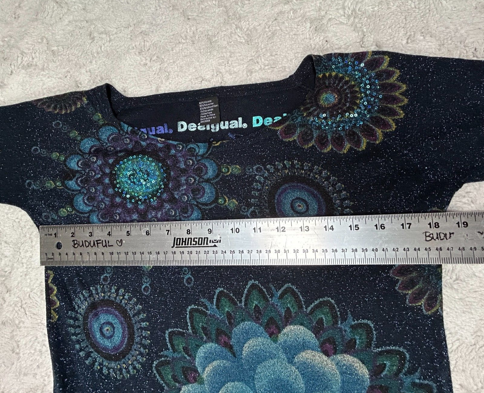 Desigual Women Boat Neck Floral Metallic Sweater … - image 7