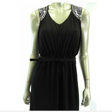 Spense Women Dress 4P Black Sleeveless Above Knee Embellished Rouched Blouson