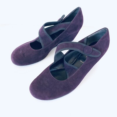 Winter Shoes Hogl Of Austria Purple Suede & Black Trim Wedge Heel Size UK 6.5