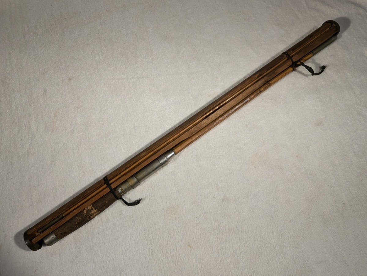 Antique Cane Four Section Fly Fishing Rod Six Sided Octagonal Skeletal  Case