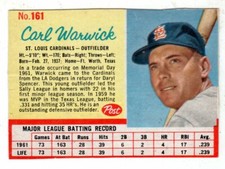 40% OFF 1962 Post #161 Carl Warwick - St. Louis Cardinals, VG - Excellent Cond