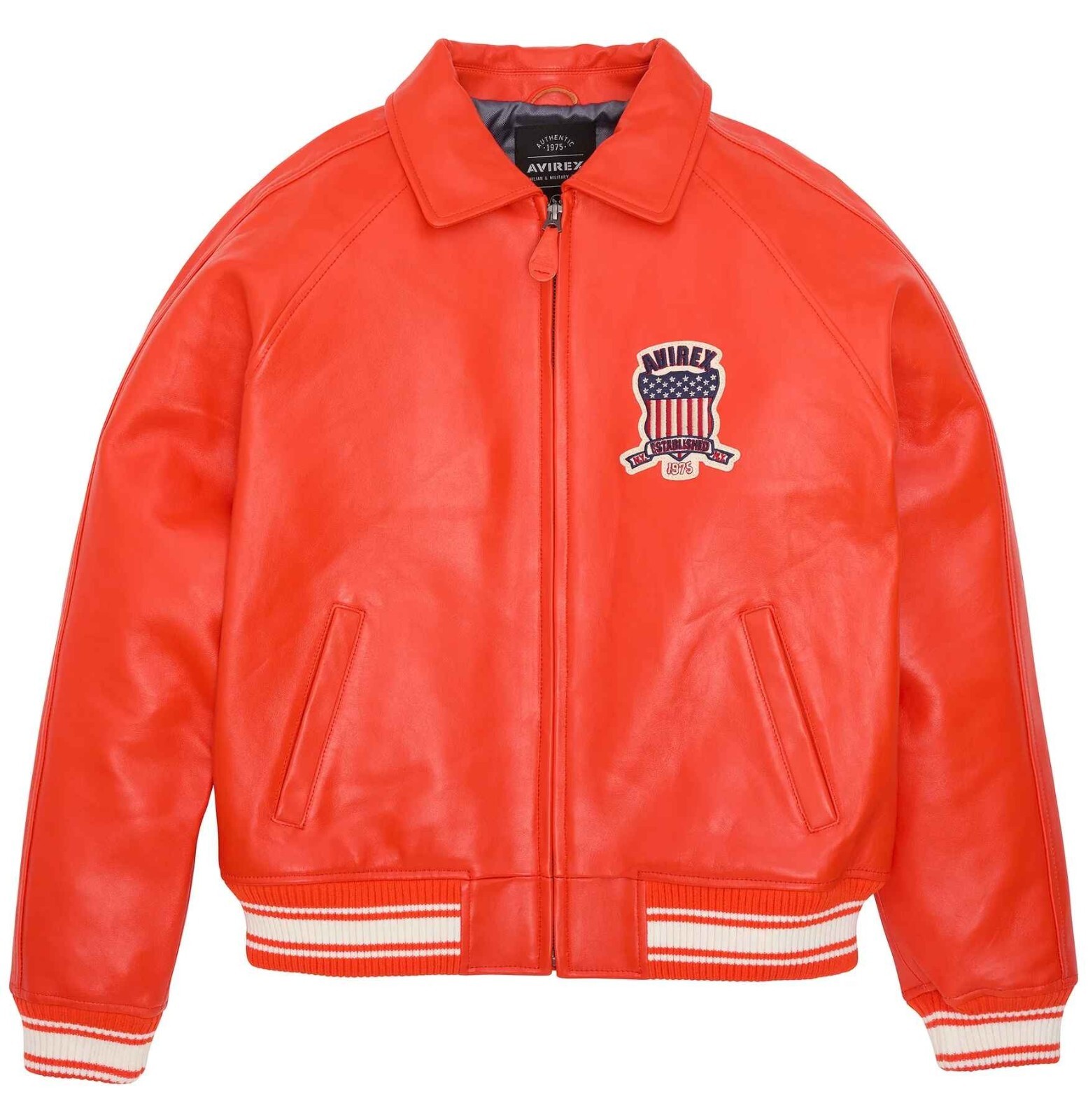 Avirex Men's Orange Icon Motorcycle Jacket in Genuine Cowhide Leather