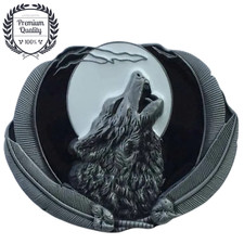 Moon Wolf Belt Buckle Metal Zinc Alloy White Men Vintage Western Premium