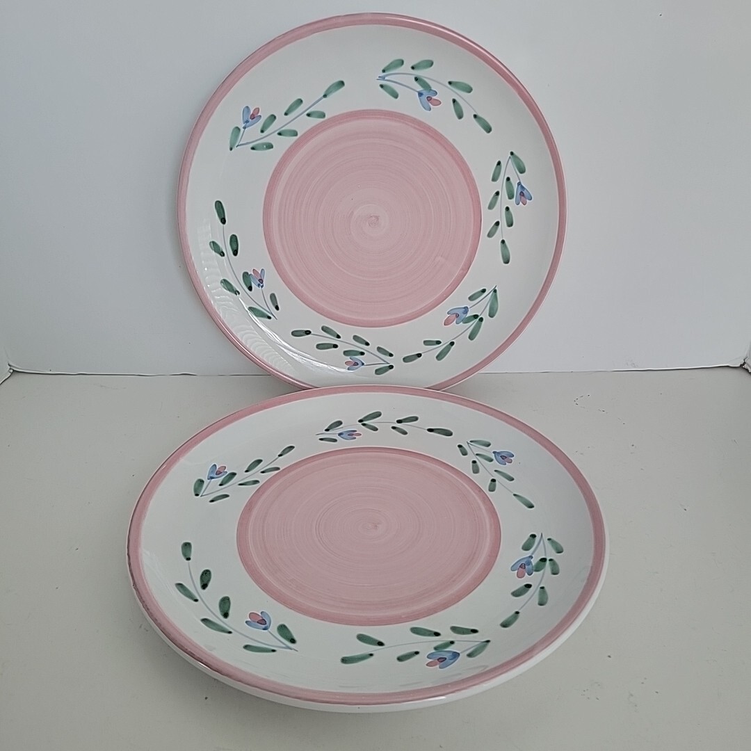 Set of 2 (10.75”) Caleca Italian Handpainted Diner Plates Pink