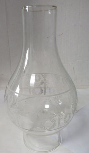 Vintage 3" Fitter 8.5" LAUREL Stencil Kerosene Lamp GLASS CHIMNEY GLOBE