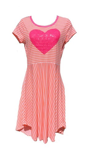 SO Girls Pink Hert Stripes Circle Hem Dress w/Sequin Heart Size XL (16) - 第 2/8 張圖片