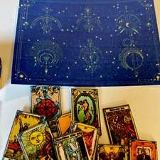 22 Miniature Tarot Card With Box Tarot Spread Mat Dollhouse Doll Size ￼1:6 New