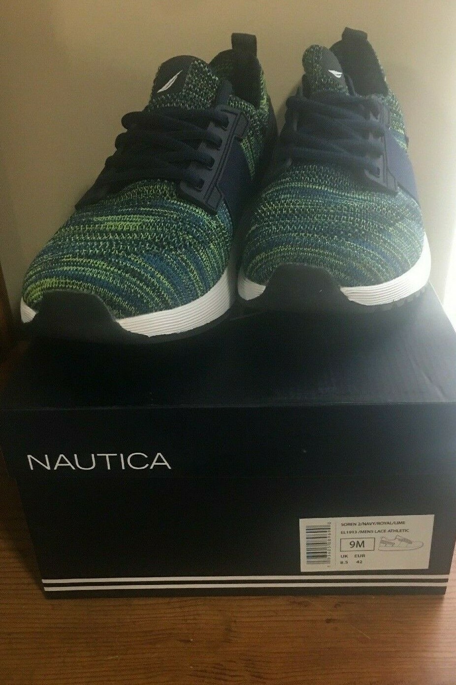 Nautica Men&apos;s  Soren Knit Casual Lace-Up Sneakers Navy&sol;Royal&sol;Lime Sz 9 M