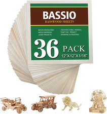 Basswood Plywood Sheets,36 Pack 12 X 12 X 1/16 Inch Unfinished Plywood Sheets fo