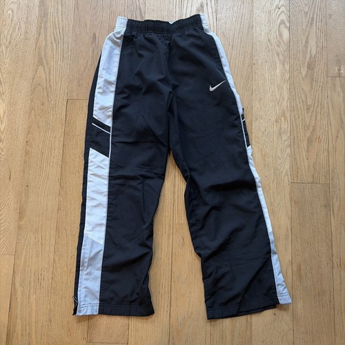 Vintage Nike Track Pants Youth M Black Side Zip Polyester Baggy Y2K