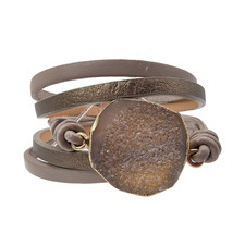Boho Mocha Resin Druzy Stacked Bracelet Faux Leather Magnetic Clasp Maximalist