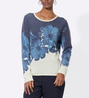 Damen Pullover Oberteil Langarm Rundhals champagner jeansblau Gr. 42
