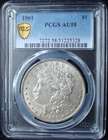 1901 Morgan Silver Dollar - PCGS AU 58 - Gold Shield