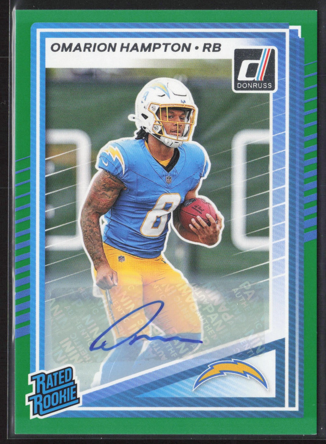 2025 Donruss #303 Omarion Hampton Rated Rookies Auto Green